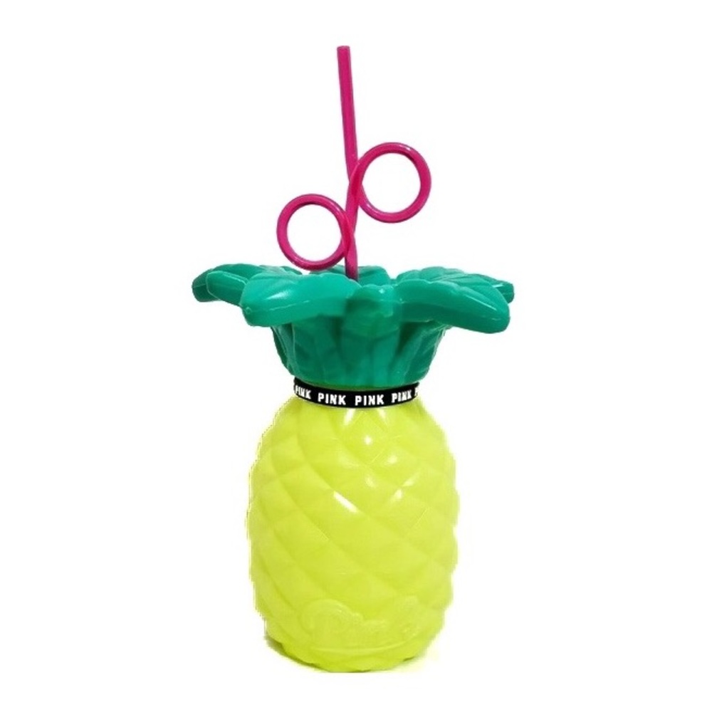 Victoria’s Secret VS PINK Pineapple Shaped 3D Cup and Curly Straw Summer Bottle